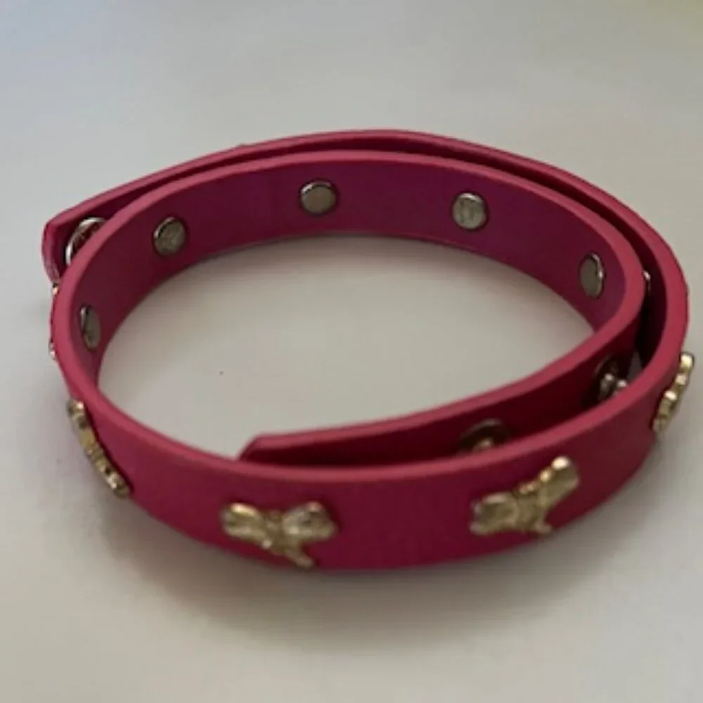 🧡3/15 Red Faux Leather Double Wrap Adjustable Bracelet with Gold Dragonflies